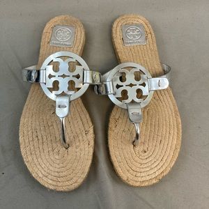 Tory Burch silver espadrilles sandals